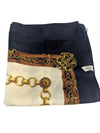 Vintage Equestrian-Print Satin Scarf – Navy & Gold Chain Pattern