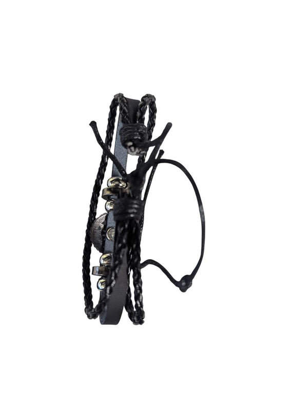 Men’s Braided Leather Bracelet – Black Multi-Strand with Metal Accents