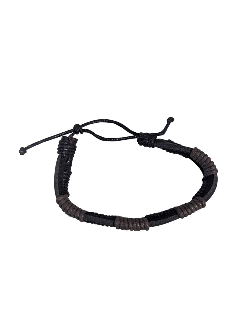 Black & Brown Wrapped Leather Bracelet – Adjustable
