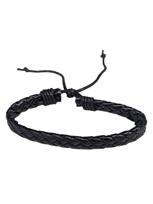 Black Braided Adjustable Bracelet – Faux Leather Cord