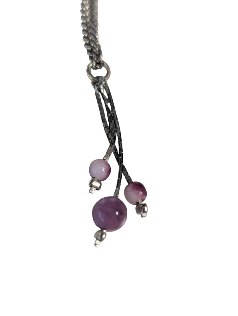 Vintage Silver-Tone Necklace with Purple Bead Drop Pendant
