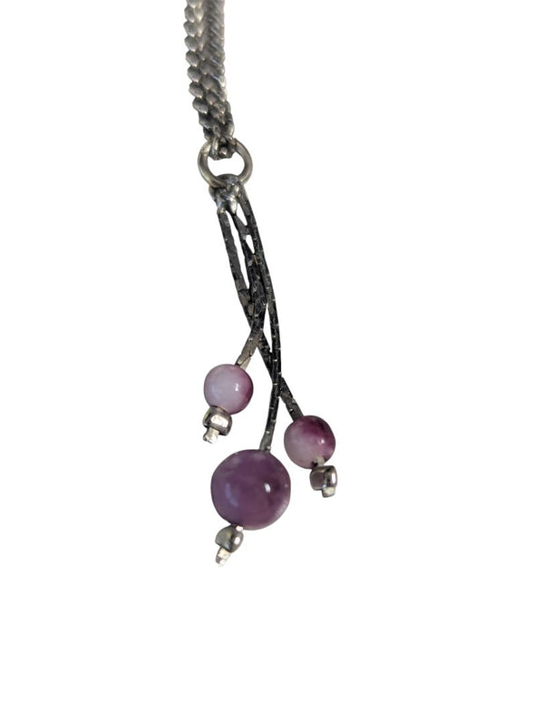 Vintage Silver-Tone Necklace with Purple Bead Drop Pendant