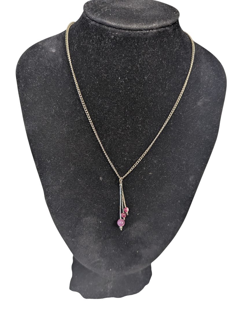 Vintage Silver-Tone Necklace with Purple Bead Drop Pendant