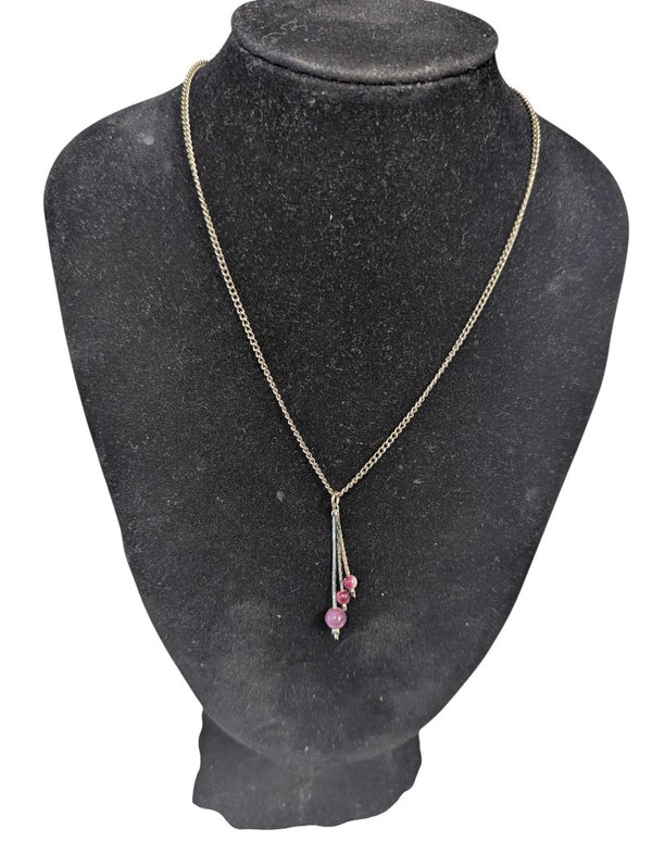 Vintage Silver-Tone Necklace with Purple Bead Drop Pendant