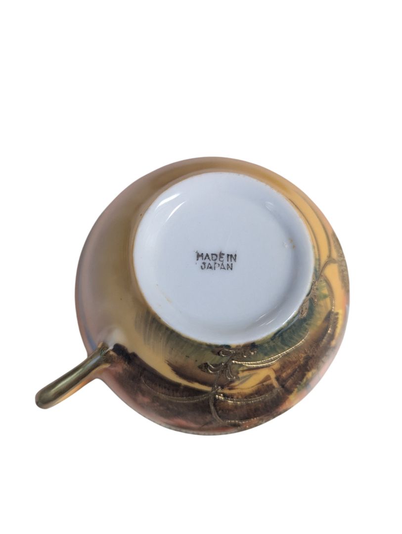 Elegant Vintage Japanese Porcelain Tea Service Set – Green & Gold Scenic Design