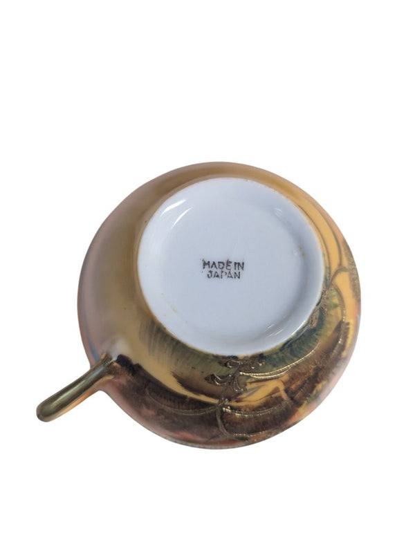 Elegant Vintage Japanese Porcelain Tea Service Set – Green & Gold Scenic Design