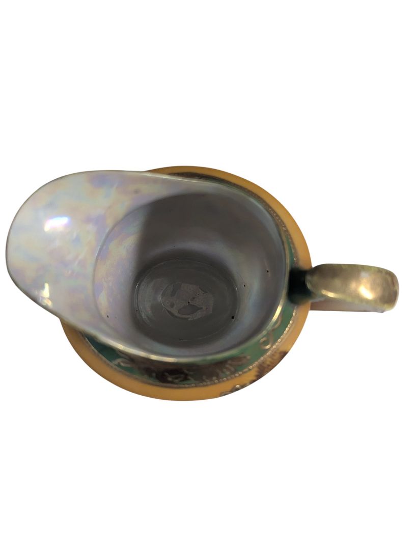 Elegant Vintage Japanese Porcelain Tea Service Set – Green & Gold Scenic Design