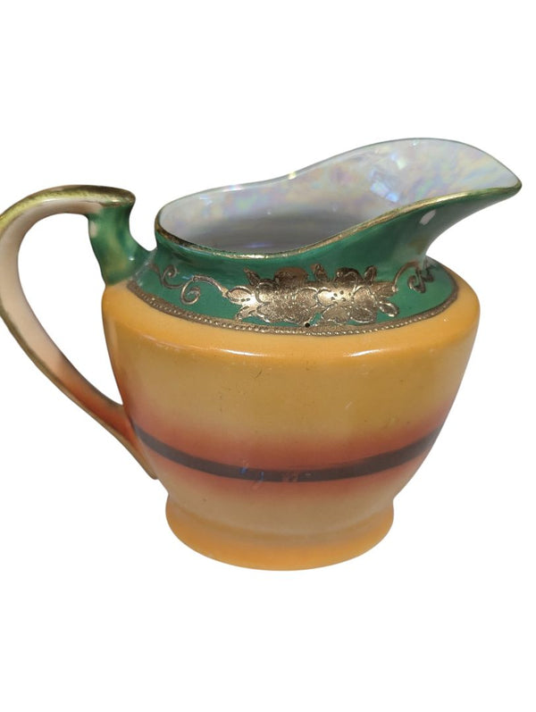 Elegant Vintage Japanese Porcelain Tea Service Set – Green & Gold Scenic Design