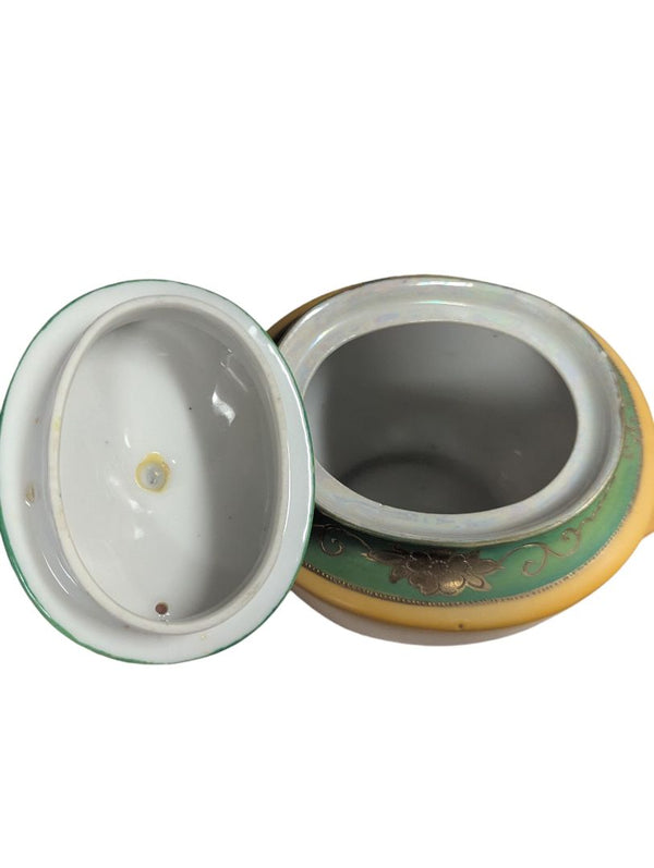 Elegant Vintage Japanese Porcelain Tea Service Set – Green & Gold Scenic Design