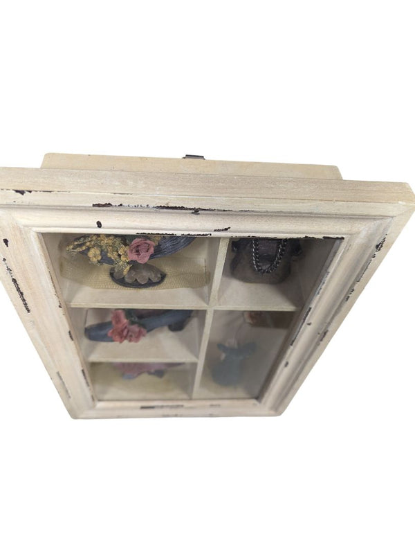 Vintage Shadow Box Wall Display with Miniature Accessories