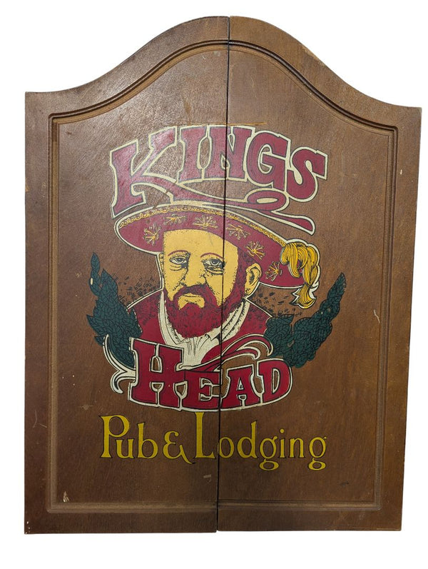 Kings Head Pub & Lodging Wooden Dartboard Cabinet with Darts