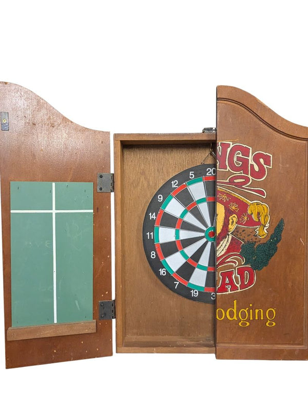Kings Head Pub & Lodging Wooden Dartboard Cabinet with Darts