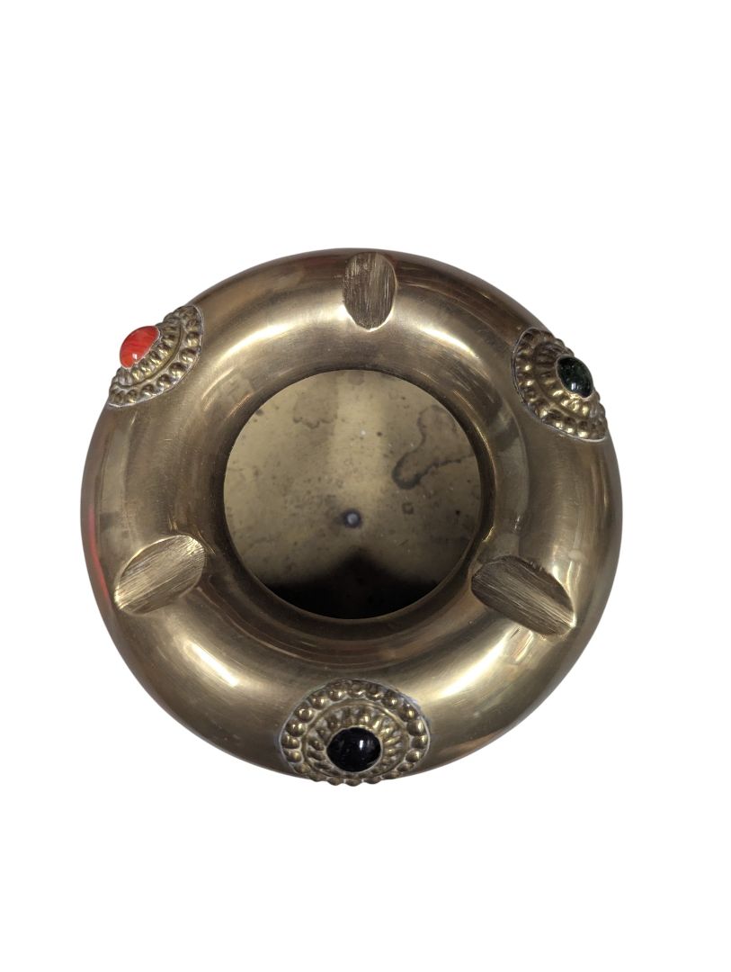 Decorative Brass Ashtray with Beaded Jewel Accents