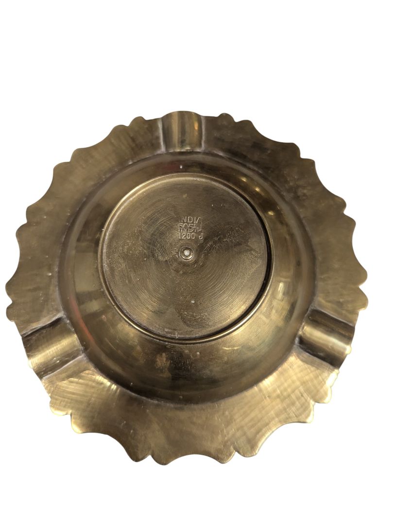 Vintage Hand-Engraved Brass Floral Ashtray – India