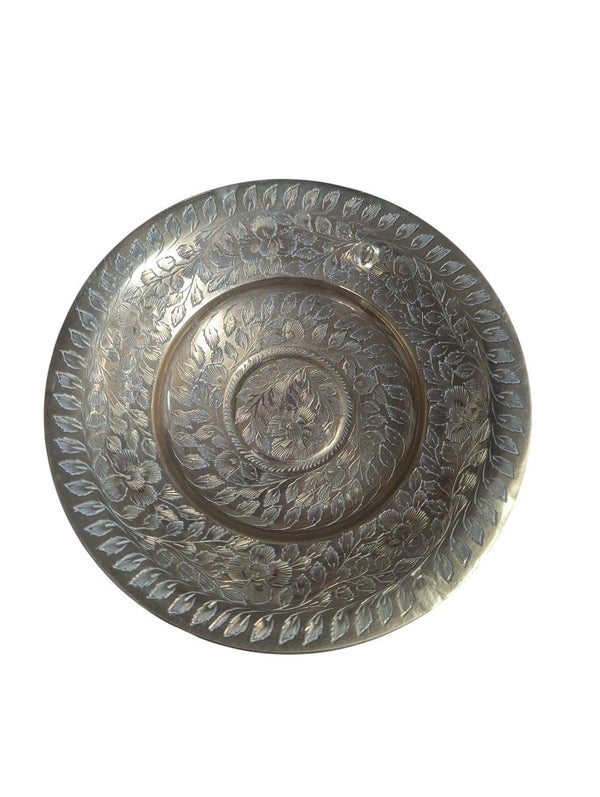 Vintage Hand-Engraved Brass Pedestal Dish