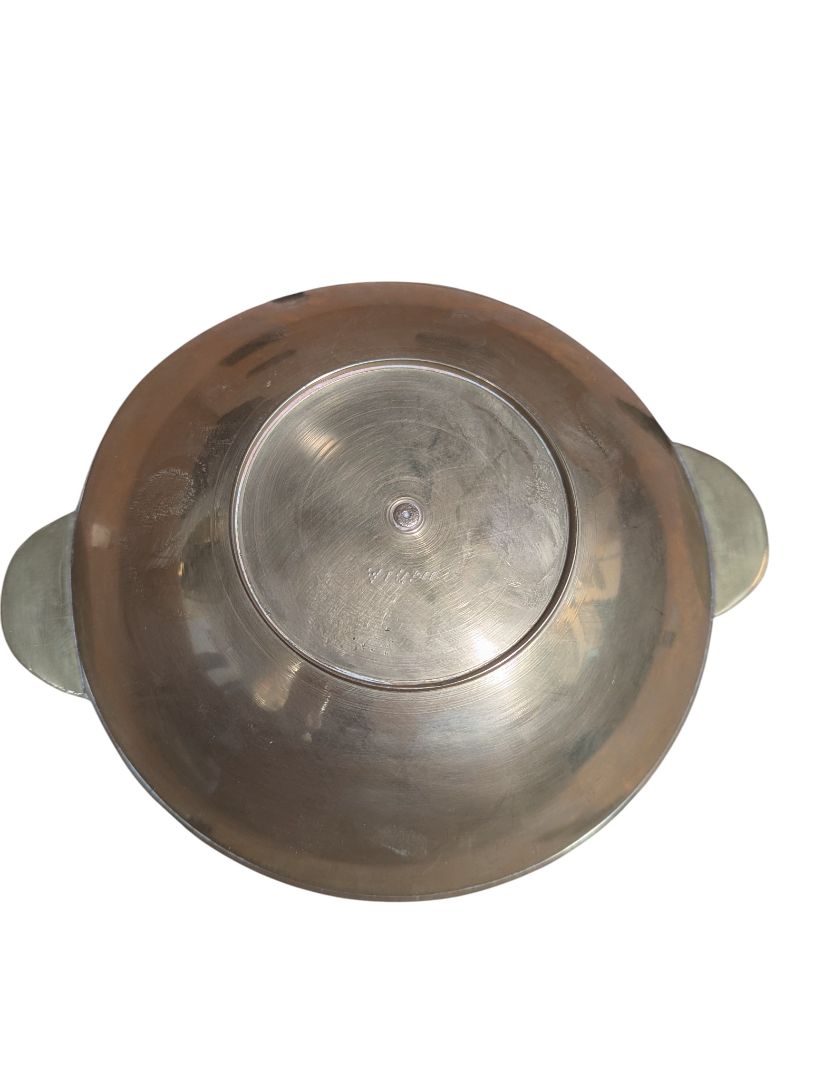 Vintage Hand-Etched Brass Two-Handle Shallow Bowl