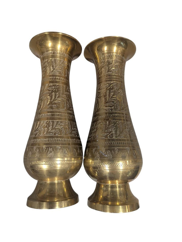 Pair of Etched Brass Vases