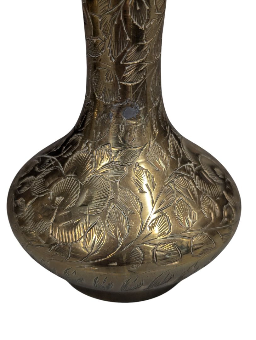 Vintage Hand-Etched Brass Vase