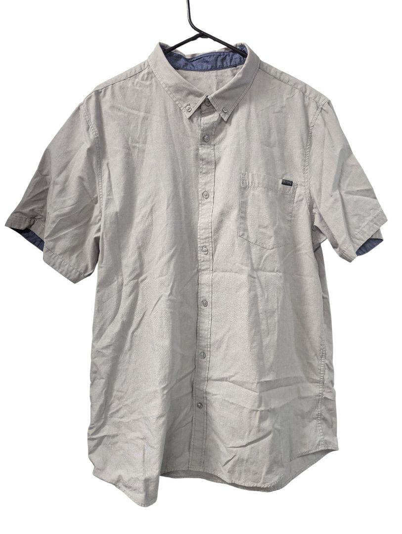 Buffalo David Bitton Light Grey Short-Sleeve Button-Up Shirt (L/G)