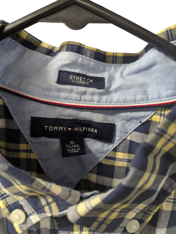 Tommy Hilfiger Yellow & Navy Plaid Button-Down Shirt (XL)