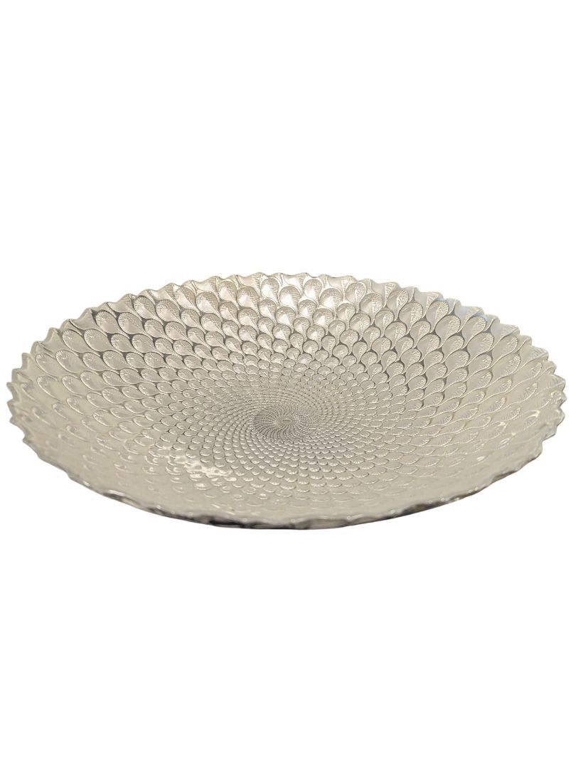 Silver Textured Leaf-Pattern Decorative Bowl