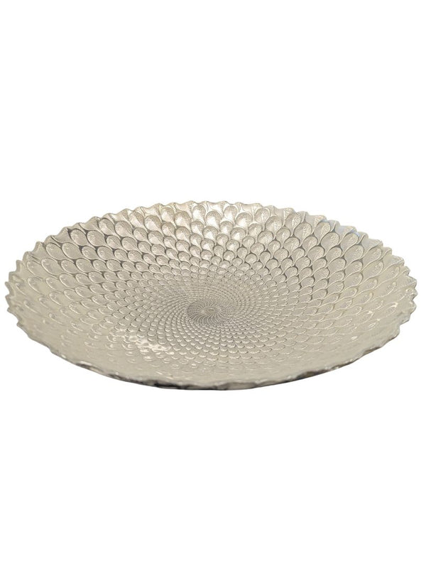 Silver Textured Leaf-Pattern Decorative Bowl