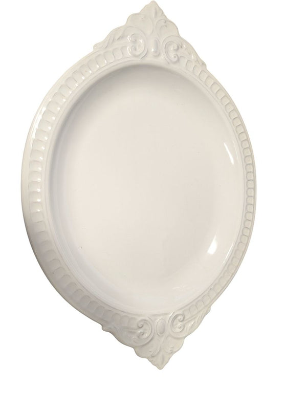 Bombay White Ceramic Ornate Serving Platter