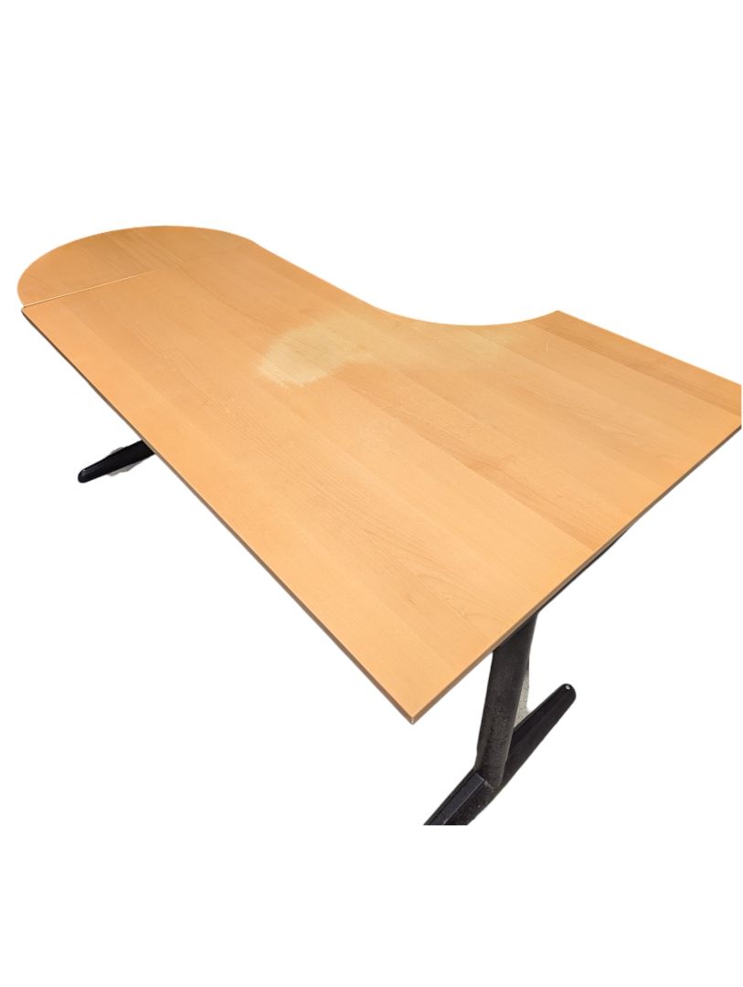 Large L-Shaped Office Desk with Elevated Monitor Shelf