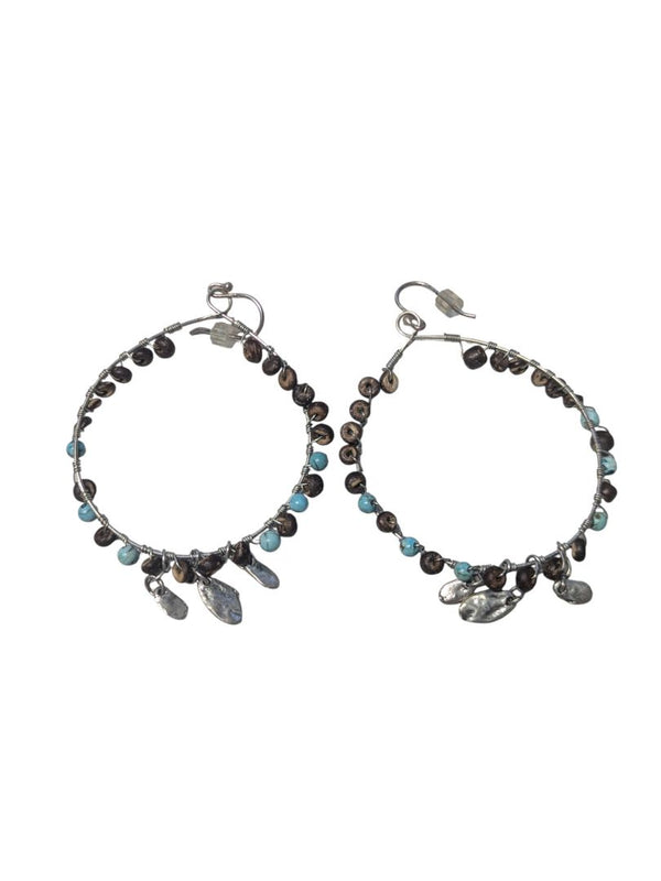 Boho Beaded Hoop Earrings with Charms