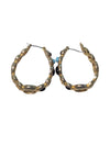 Gold-Tone Hoop Earrings with Black & Turquoise-Coloured Cabochons