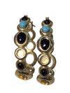 Gold-Tone Hoop Earrings with Black & Turquoise-Coloured Cabochons