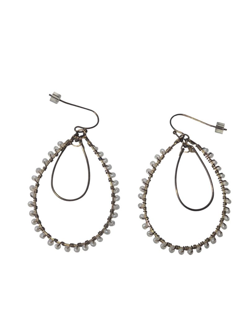 Gold-Tone Teardrop Earrings with Seed Pearls