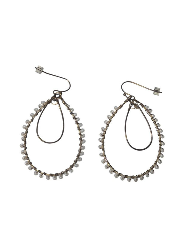 Gold-Tone Teardrop Earrings with Seed Pearls