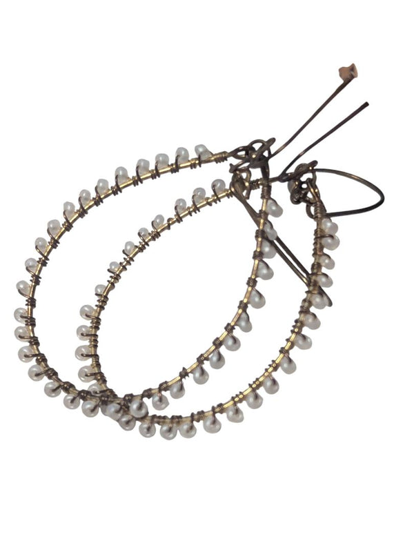 Gold-Tone Teardrop Earrings with Seed Pearls