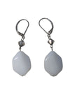 White Art Glass Drop Earrings with Faceted Silver-Tone Accents