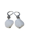 White Art Glass Drop Earrings with Faceted Silver-Tone Accents