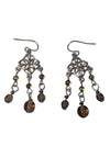 Silver-Tone Filigree Chandelier Earrings with Brown Glass Beads
