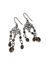 Silver-Tone Filigree Chandelier Earrings with Brown Glass Beads
