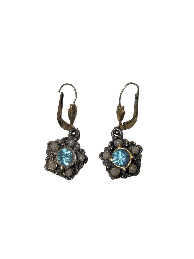Vintage-Style Brass & Crystal Drop Earrings