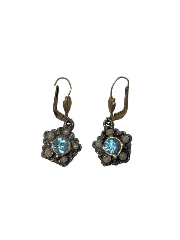Vintage-Style Brass & Crystal Drop Earrings