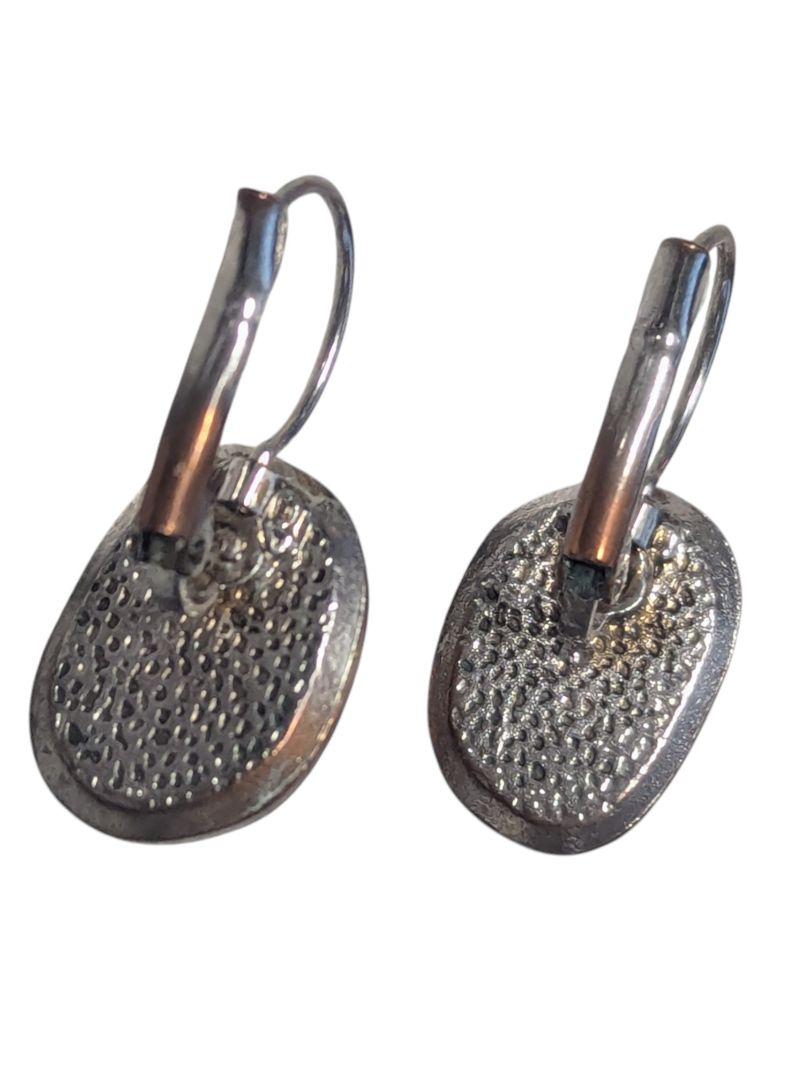 Silver-Tone Drop Earrings with Dark Polished Stones