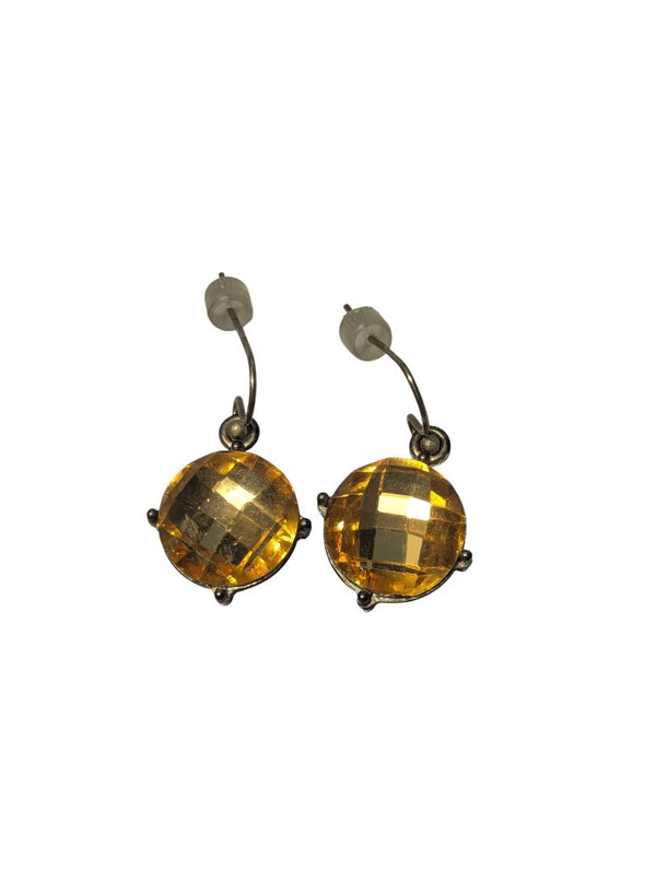 Amber-Tone Faceted Rhinestone Drop Earrings