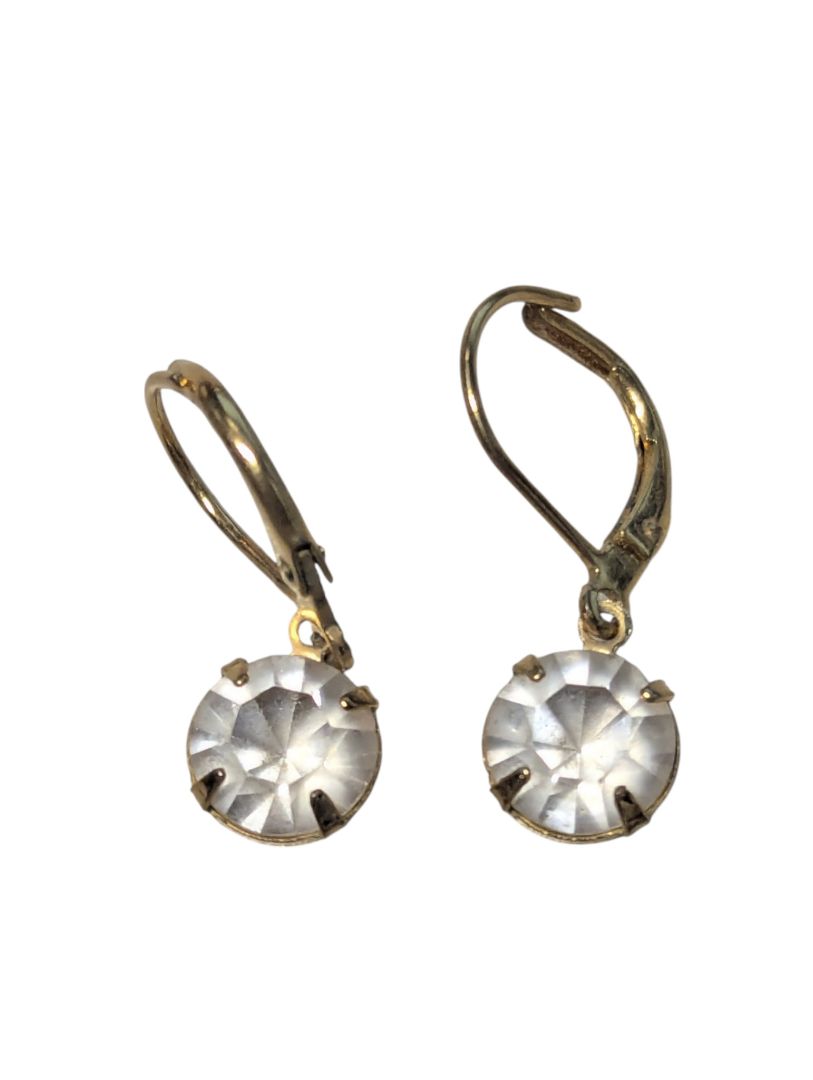 Vintage Clear Rhinestone Leverback Earrings