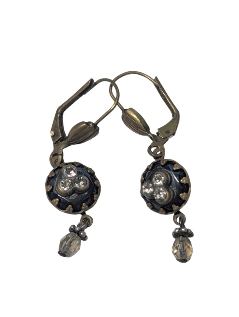 Vintage Brass & Crystal Drop Earrings
