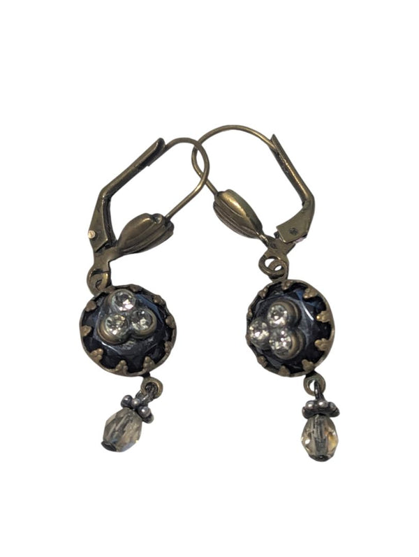 Vintage Brass & Crystal Drop Earrings