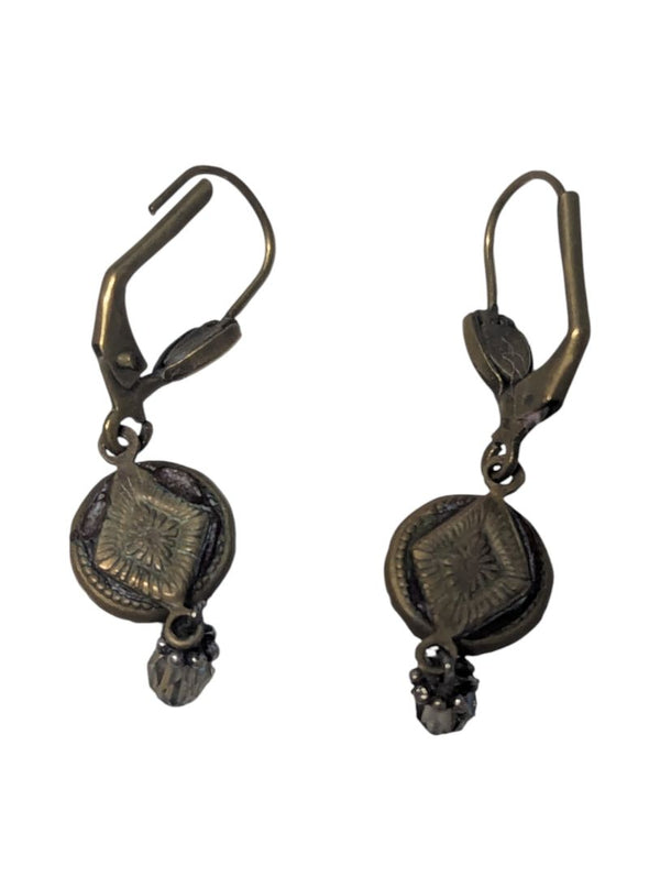 Vintage Brass & Crystal Drop Earrings