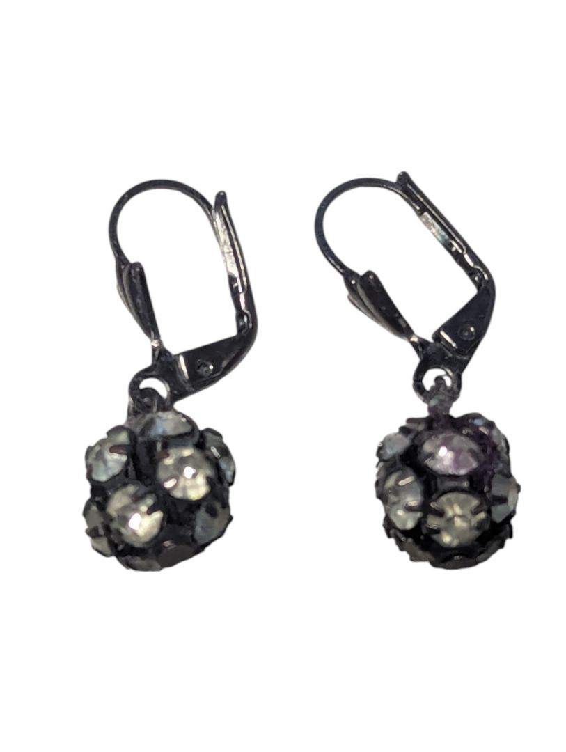 Vintage Gunmetal Rhinestone Cluster Drop Earrings