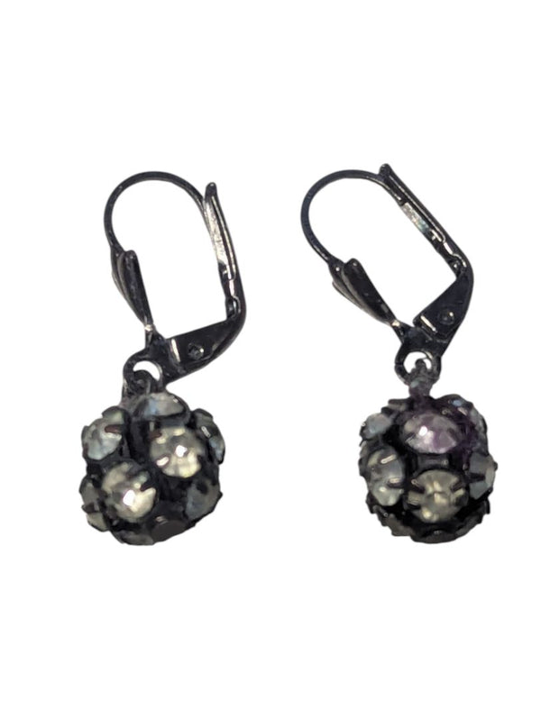Vintage Gunmetal Rhinestone Cluster Drop Earrings