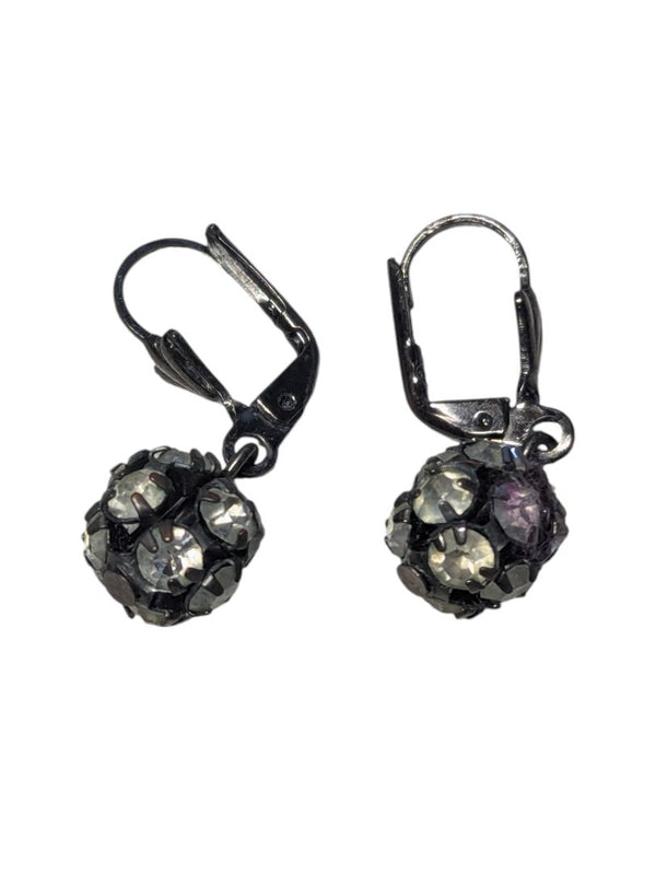 Vintage Gunmetal Rhinestone Cluster Drop Earrings