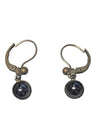 Vintage Brass Drop Earrings with Hematite-Style Cabochons
